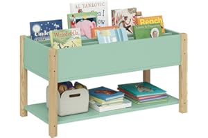 ‎BELLABINO Bellabino Teme Bücherregal Kinderzimmer – Kinderbücherregal mit 4 Fächern – Montessori Bücherregal mit Ablagefach – Bücherregal für Kinder Mintgrün/Natur – Kinderzimmer Deko aus Holz 80x40x44 cm