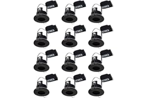 Britalia 12 Pack - Matt Black IP65 Bathroom & Shower Fire Rated Twist Lock GU10 Recessed Downlight | Air Flow Open Back | 68mm Cut Out | 240V Class 2 Double Insulated | Push Fit Terminals | Outdoor