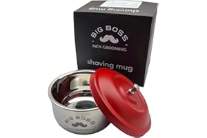 BEAUTY+ Big Boss - Ciotola da barba con coperchio, diametro di 3,5 cm, grande, in acciaio inox, finitura liscia, finitura liscia, con coperchio rosso