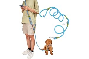 pawstrip Hands Free Dog Leash Waist & Crossbody Rope with Slip Lead Durable for 2 Dogs Nylon Reflective Heavy Duty Hiking Running Leash for Large Dogs (Blue)