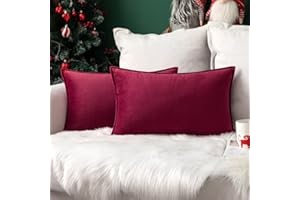 MIULEE Poszewka na poduszkę, aksamitna, dekoracyjna, zawinięte krawędzie, ozdobna, na sofę, do salonu i sypialni, 30 x 50 cm, czerwone wino, 2 sztuki w zestawie