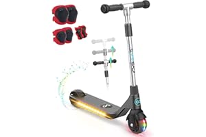 Gyroor H30 Kids Electric Scooter with LED Lights and Adjustable Handlebar - Fun and Safe Ride for Boys and Girls Ages 6-12 - Includes Speed Control Button, Durable Silicone Grips