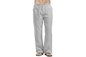 SPRIFLORAL Men's Solid Colors Linen Pants Relaxed Fit Casual Yoga Pants Straight Legs Trousers