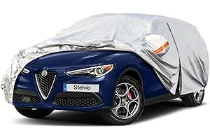 Telo Copriauto, Kayme SUV Copertura per Auto Impermeabile, Compatibile con ALFA ROMEO Stelvio (2017-2022), Anti UV Anti Vento Antipolvere a 6 Strati con Cerniera e in Cotone.(Consegna in 3-7 giorni)