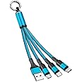 Zigmoon hair AOYIY Multi Charger Cable 15CM, 3-in-1 Short USB Fast Charging Cable Keychain with iP/Micro/USB Type C Connector for Cell Phones, Tablets and More (Blue)
