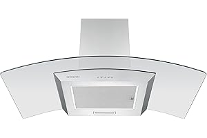 Cookology Curved Glass Chimney Cooker Hood, Wall Mounted Extractor Fan, LED lighting, Adjustable Height (Stainless Steel, 90cm)