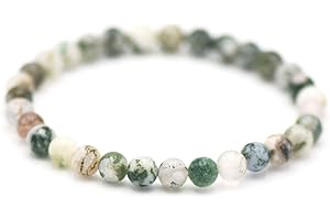 Miracles Minéraux Bracelet perle ronde 6 mm, pierre naturelle, création artisanale française, plus de 60 choix (Agate arbre 6 mm)