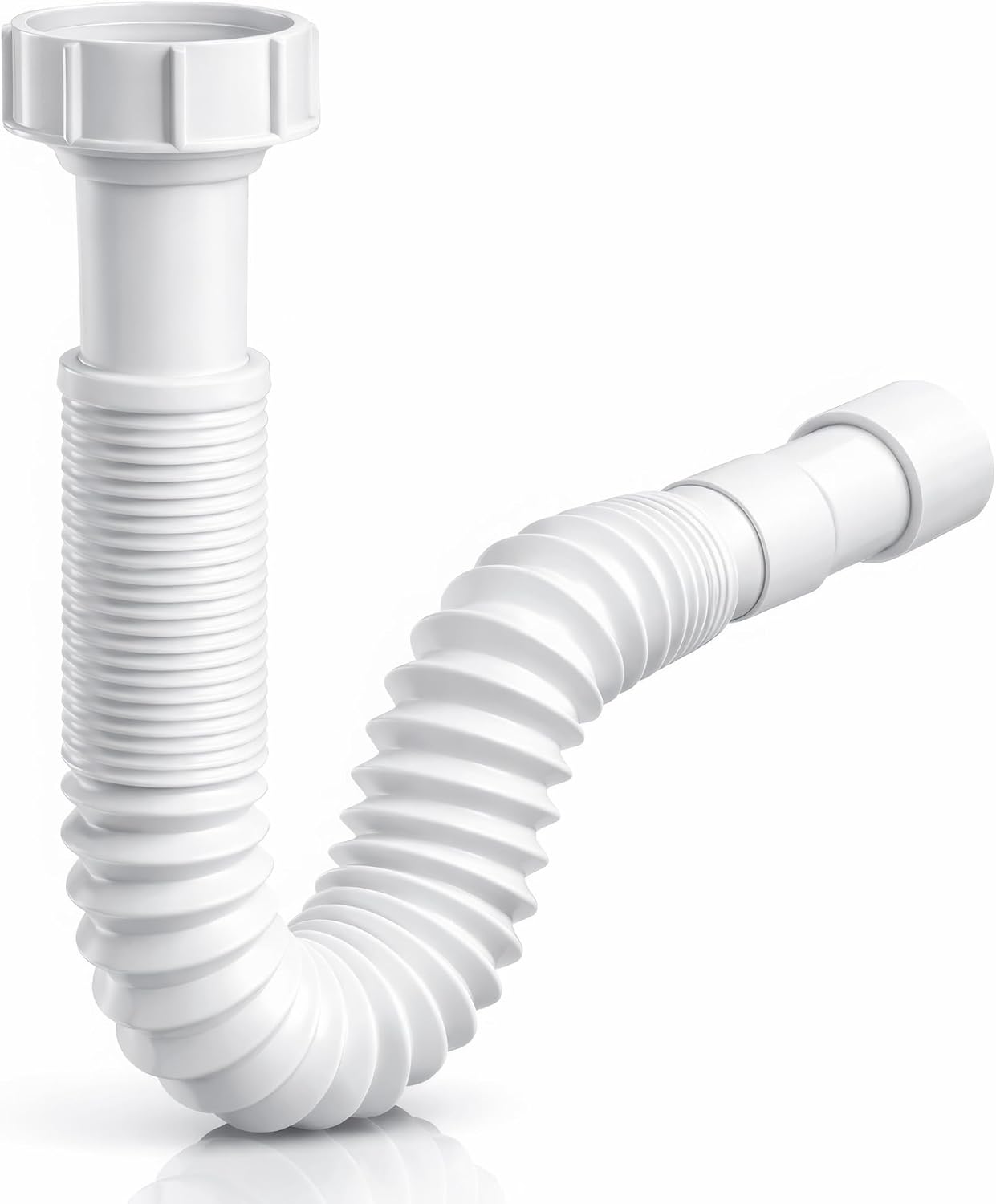 Sifón Flexible y Extensible Universal para Desagüe – 1 1/4" y 1 1/2" con Salida Ø32/40 mm – Tubo Ajustable Antiolor para Lavabo, Fregadero, Bidé, Cocina y Baño – Blanco – Fluvia