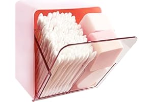 MOYACA Cotton Balls QTip Holder Canister for Cotton Rounds, Swabs, Floss, Dispenser Container Box with 2 Compartments, Bathroom Vanity Countertop Storage Organizer, Pink