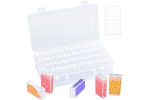 CSUNTIKULO 64 Grilles Diamond Painting Accessoires Boite de Rangement, Amovible en Plastique Broderie à Compartimen, 5D Diamant Outils de Peinture Boîtes D'assortiment avec Étiquettes pour DIY Art Craft