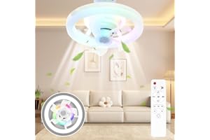 Demiawaking Ventilator LED Deckenleuchte mit Ventilator, Universal E27 LED Deckenventilator mit Lampe mit Fernbedienung 3 Geschwindigkeiten Dimmbar, 3200-6500 K, B