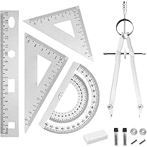 TAOSHENG 4-teiliges Geometrie-Set – Transparentes Lineal-Set mit Winkelmesser und Dreiecken