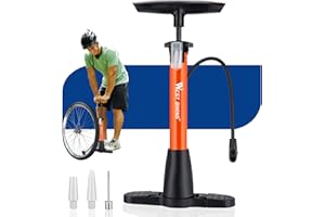 ICOCOPRO Pompe à vélo pour toutes les valves - Pompe à air stable avec repose-pieds pliable - Pompe sur pied pour vélo de route, vélo électrique, vélo de montagne - 8,3 bar/120 psi - Pompe à vélo pour valves françaises