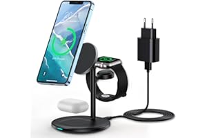 ROROSKIN Indukcyjna stacja ładująca 3 w 1 do urządzeń Apple kompatybilna z ładowarką Mag Safe, iWatch Ultra/8/7/SE/6/5/4/3, AirPods, 15 W dla iPhone 15/14/13/12 Pro Max/Plus/Pro/Mini, bezprzewodowa podkładka