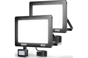 TASINUO Faretto con Sensore di Movimento 100W 2 Pezzi, 10000LM Faro LED Esterno con Sensore Movimento, 7000K Faretto LED da Esterno, Impermeabile IP67 Applique da Esterno per Giardino Terrazza Garage