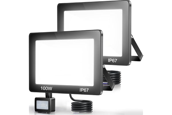TASINUO Projecteur LED Exterieur Detecteur de Mouvement 100W 2PCS,Spot LED Extérieur Detecteur de Mouvement 10000LM 7000K,IP67 Etanche Projecteur LED Extérieur avec Détecteur pour Jardin Patio Garage
