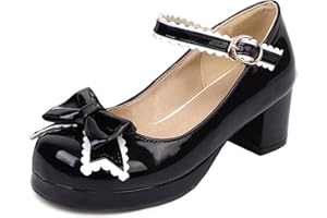 ASTERISCO Damen Blockabsatz Mary Jane mit Plateau Bogen Mitte Absatz Schuhe Runde Zehen Schnalle Elegant Pumps, Gr 33.5-46
