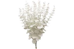 HAOSHICS 10 piezas de eucalipto artificial, tallo de hojas de eucalipto falsas, ramos de eucalipto sintético para manualidades, bodas, fiestas, hogar, oficina, centros de mesa (blanco)