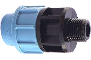 HYDROBIL Racor MDPE de Fontanería para Tuberías de Agua, Adaptador 20mm x 3/4" BSP Macho, para Tubería de Plástico MDPE, 16 Bar, Temp. Máx. 45°C, Racores de Compresión
