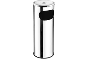 Acciaio inossidabile in acciaio inossidabile Kadax, macchina in piedi con cestino da 18 litri, coperchio e posacenere collocato, contenitore per rifiuti per esterno, bidone dei rifiuti (argento)