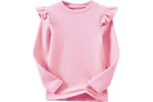 Ugitopi Camiseta de algodón de Manga Larga para niñas con Mangas con Volantes, cómoda Camiseta de Cuello Redondo para Uso Diario