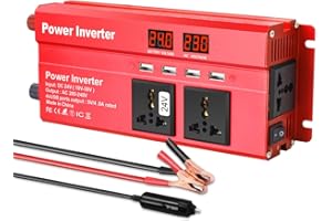 Cantonape Power Inverter 800W/2000W Peak DC 24V to AC 230V 240V Car Converter 24V Inverter with 4 USB 3 Universal Sockets Cigarette Lighter Adapter in Car Crocodile Clip