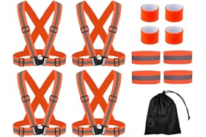 Abiyou 4PCS Chalecos Reflectantes Seguridad, Chaleco Reflectante para Bicicleta, Chaleco Bandas Reflectantes, Reflectantes Ajustable Ligero Chaleco, para Ciclismo, Trotar, Correr, Senderismo(Naranja)