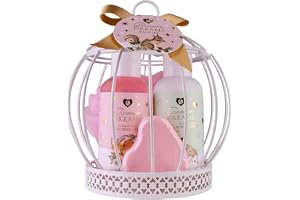 Accentra Badset ROMANTIC DREAMS i fågelbur, duschgel, bodylotion, badbomb, nätsvamp, doft: Terosa & Sammet, kvinnors gåva, julklappsset