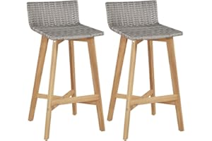 vidaXL Solid Acacia Wood Outdoor Bar Chairs, Set of 2 with PE Rattan Seat-Backrest and Footrest, Farmhouse Style Garden, Terrace, Patio Furniture