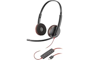 Poly Blackwire 3220, Cuffia Cablata con Connessione USB-A, USB-C, AUX 3,5 mm, Cuscinetti in Similpelle, Riduzione del Rumore e dell'Eco, Comandi sul Cavo, Compatibile con Windows 10 e macOS, Nero