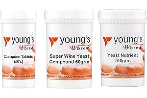 ODN GIFT SUPPLIES Young's Home Brewers Wine Yeast Compound with Yeast Nutrient, Campden Tablets & Serving Spoon | Suitable for Homemade Wine Making and Brewing | 60g Compound, 100g Nutrient, 50pk Tablets & 1/2 TSP