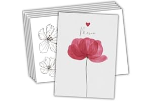 roxisha - Lot de 10 Cartes Merci + Enveloppes imprimées | Coquelicot | Carte Postale 10,4 x 14,8 cm | Cartons de Remerciements Mariage, Naissance, Anniversaire, Baptême, Fête, Communion, Retraite
