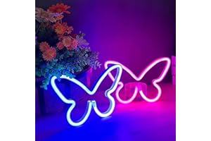 ULALAZA 2 señales de luz de neón LED, letreros de neón de mariposa, luces nocturnas para el hogar, lámparas decorativas para dormitorio de niños, arte de pared, regalo romántico de cumpleaños de Navidad