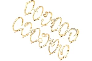 FUNEIA 12 Stücke Verstellbare Ringe Damen 14 Karat Vergoldete Gold Silber Rosegold Ring set Knöchelringe Daumenringe Set Rose Mond Stern Stapelbare Ringe Offene Fingerringe Frauen Mädchen