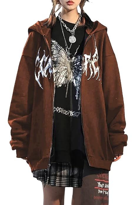 Loalirando Women Gothic Y2K Butterfly Zip Up Oversized Hoodie Casual  Harajuku Aesthetic Coat Clothes Grunge Punk Jacket Hip Hop Streetwear  (Black, Small) : Amazon.co.uk: Fashion