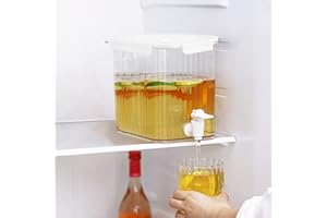 SHALWINN 3.5L Fridge Beverage Dispenser with Tap, Lemon Juice Jug for Refrigerator Plastic Drinks Chiller with Lid, Refrigerator Cold Kettle Large Dispenser for Making Teas and Juices,White