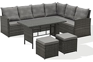 SVITA MONROE Garten-Lounge Set Polyrattan Lounge-Möbel Sitzgruppe Grau