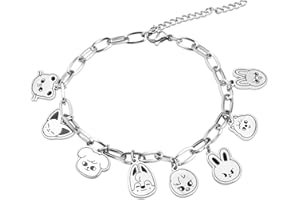 SOSAYI Stray Bracciale in acciaio inox Skzoo Animali Braccialetti Stray Unisex Argento Bracelet con 1 SKZ 3D Sticker e 2 SKZ Photocard, articolo regalo per Stay