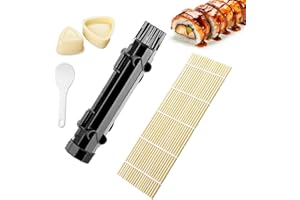 katmerio Pack of 5 Sushi Maker Kit, Su shi Roller with 2 Bamboo Mats, Onigiri Maker, Mould, Easy to Use Sushi Set for Party, Picnic, Travel