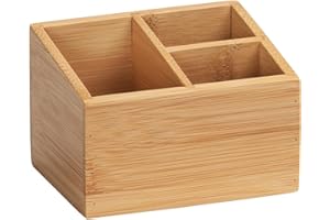 WENKO Organizador de bambú Terra, 3 compartimentos - Caja de almacenaje, cesta para el baño Capacidad: 0.551 l, Bambú, 12 x 8.5 x 9 cm, natural