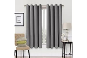 EASELAND Grey Blackout Curtains 66x54 Inch, Thermal Insulated Room Darkening Eyelet Blackout Curtains for Bedroom Living Room Kitchen Nursery, 2 Panels