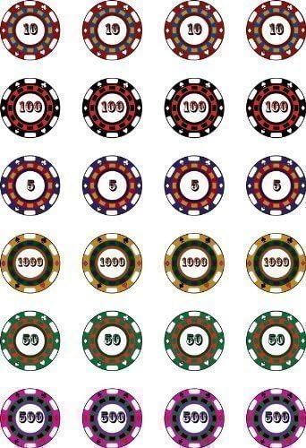 Casino Chips Gambling Flag Rice Paper Cake Toppers 24 x 1.5"
