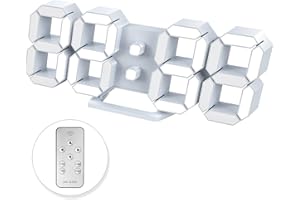 EDUP HOME 3D Horloge Murale Numérique Led Réveil Lumineux Fonction Sans Bruit Snooze Luminosité Réglable 12/24 Heure Affichage Date/Température Bureau Cuisine Salon Chambre Avec Télécommande Cadeau pour père