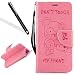 Produktbild Handyhülle für Huawei P10,Cover für Huawei P10 Lederhülle,Leeook Funny Cute Lovely Retro Elegant Rosa Bär DON'T TOUCH MY PHONE Muster Entwurf Leder Wallet Tasche Schutzhülle Brieftasche Bookstyle PU Schutz Etui Schale LederHülle HandyHülle Hüllen mit Strap Standfunktion Kunstleder Karteneinschub und Magnetverschluss Flip Case Cover für Huawei P10 + 1 x Schwarze Eingabestift-Bear Bär,Pink