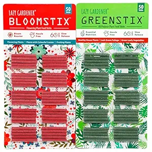 Lazy Gardener Plant Food Sticks Trial Pack 1 GreenStix + 1 BloomStix (Essential Nutrition Bloom-Booster)