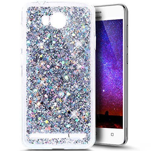 Huawei Y3 II Hülle,Silikon Schutzhülle für Huawei Y3 II,Huawei Y3 II Bling Hülle,Ukayfe Luxus Schön Shiny Glänzend Glitzer Weiche TPU Abdeckung Crystal Silikon Tasche Schutzhülle Shinning Strass Rückseite Hülle Etui Cover für Huawei Y3 II (Silber)