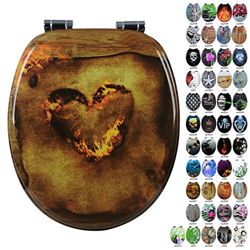 WOLTU #205 WC Sitz mit Absenkautomatik, MDF-Holzkern, , viele verschiedene Motive, aus Zink verchromt Scharniere, WS2667-1