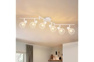 Kimjo Plafonnier LED 6 Spots Orientables - Spot de Plafond Blanc Luminaire Plafonnier Cuisine - E14 Plafonnier Spot - Éclairage de Plafond LED - Applique Plafond pour Salon Chambre Sans Ampoule