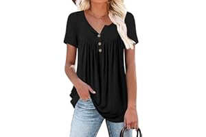 POPYOUNG Women's Long Length Tunic Tops Casual Short Sleeve Blouse with Leggings for Summer