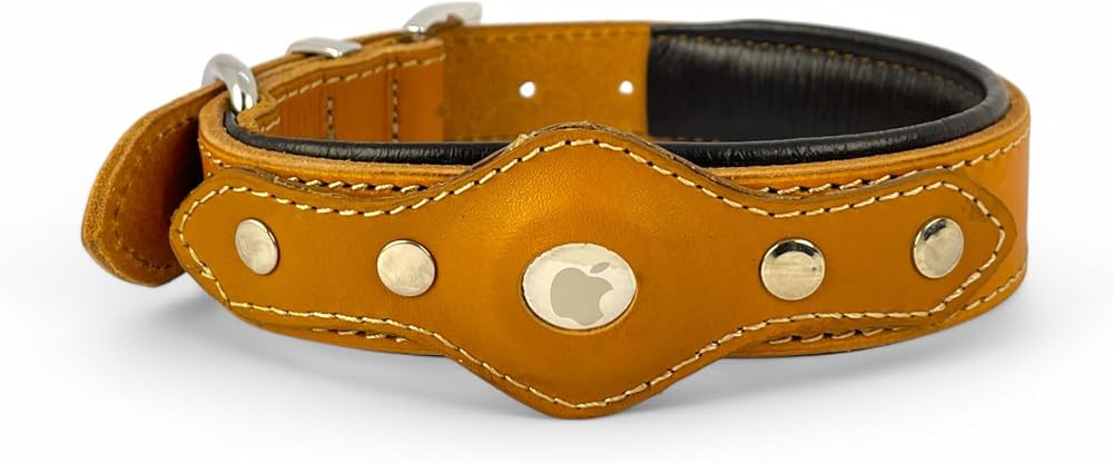 Canini Collar Hakiki Klasik Deri Airtag Uyumlu Köpek Tasması – Dayanıklı, Konforlu ve Şık Tasarım, Airtag Bölmeli Gerçek Deriden Köpekler İçin Tasma (Taba, L)